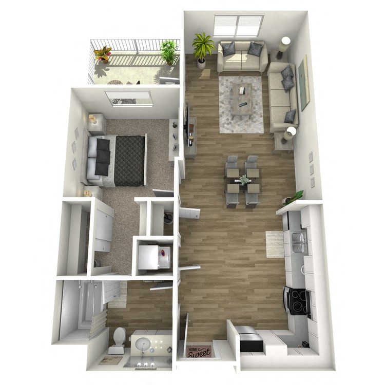Floor plan for 1 bed, 1 bath, 798 sqft